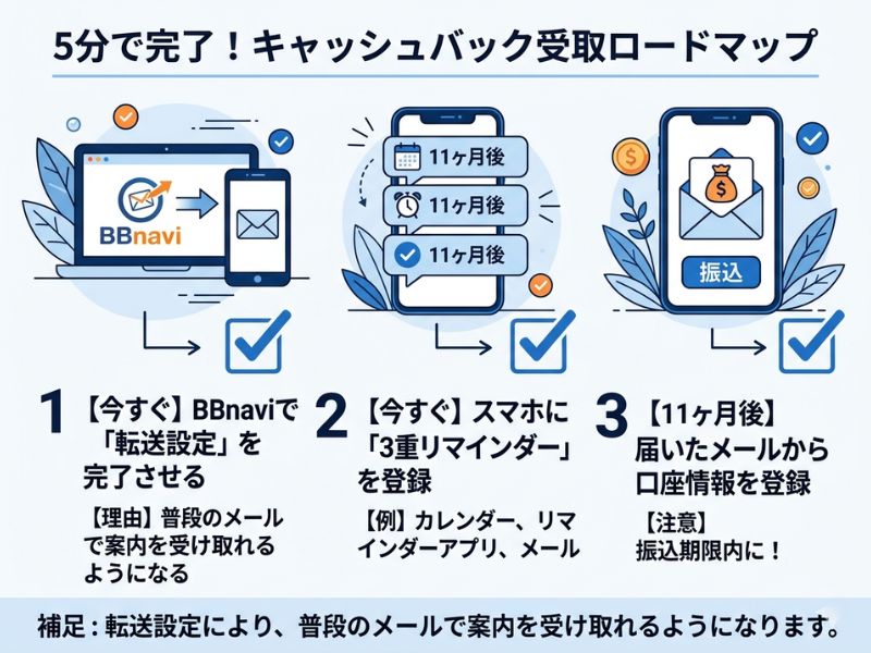 キャッシュバック受取の鉄壁フロー図
