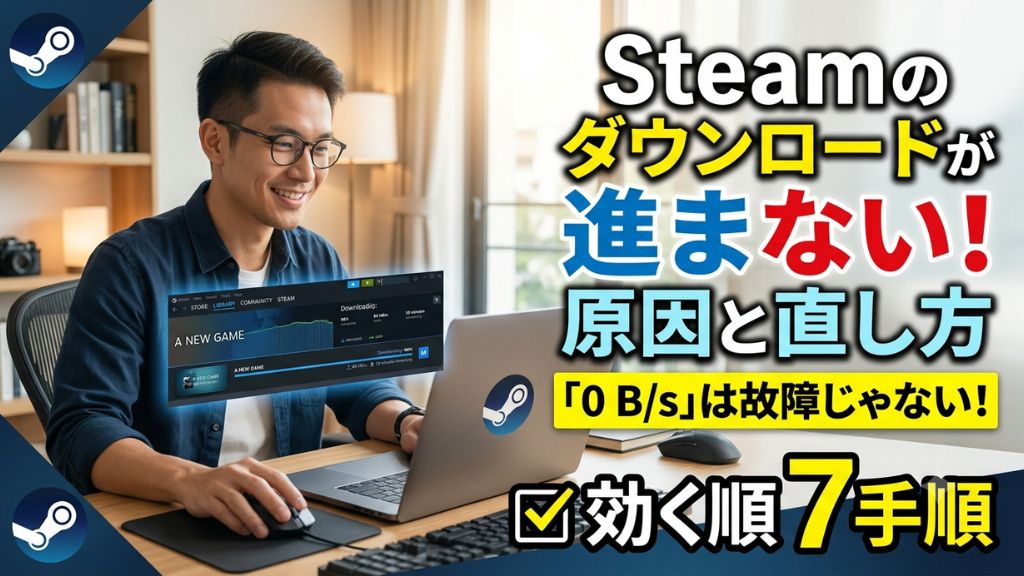Steamのダウンロードが進まない原因と直し方